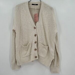 Quince Cotton-Linen Relaxed Cardigan Sweater Ivory sz XL Women's Oversized NWT